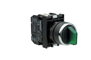 B Series Plastic with Ba9S Lampholder 2NO (II-0-I) 60° Selector Stay Put Illuminated Green 22 mm Control Unit